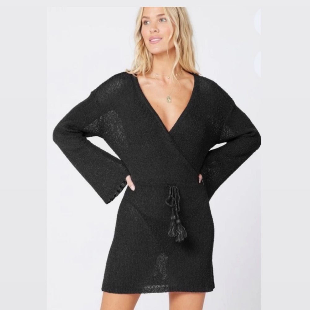 L*SPACE Black Topanga Sweater Knit Cover-Up
